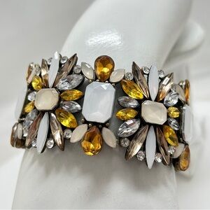 Gold And White Wide Crystal Bracelet, Stretch